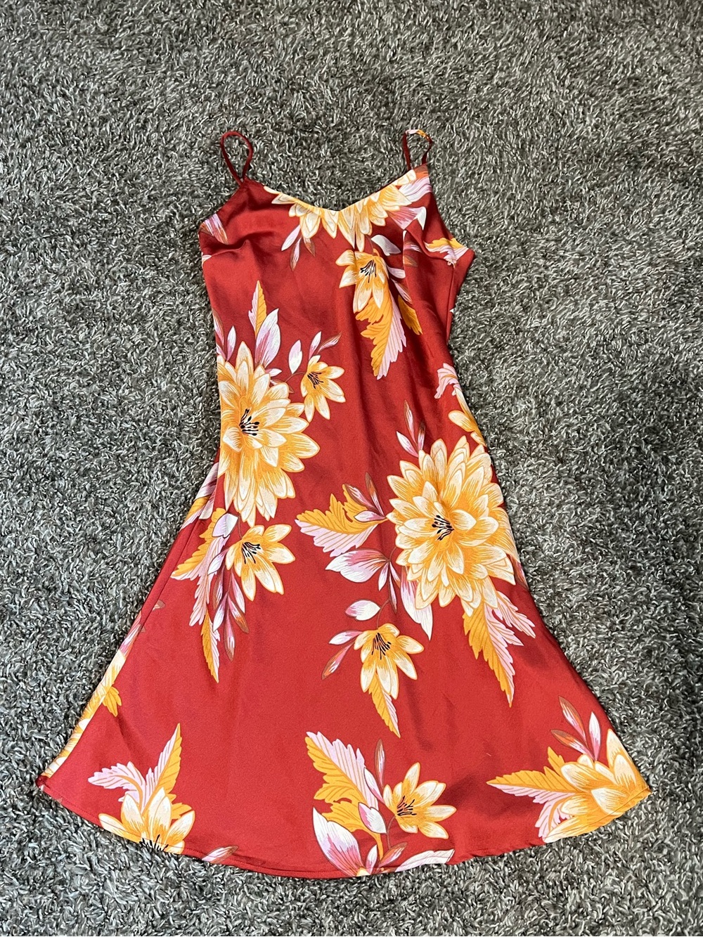 Forever 21 Red Floral Midi Dress with Yellow Flowers